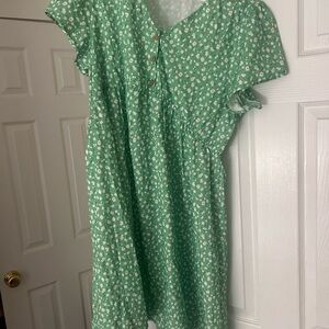 Women's Green Floral Button-Front Dress
